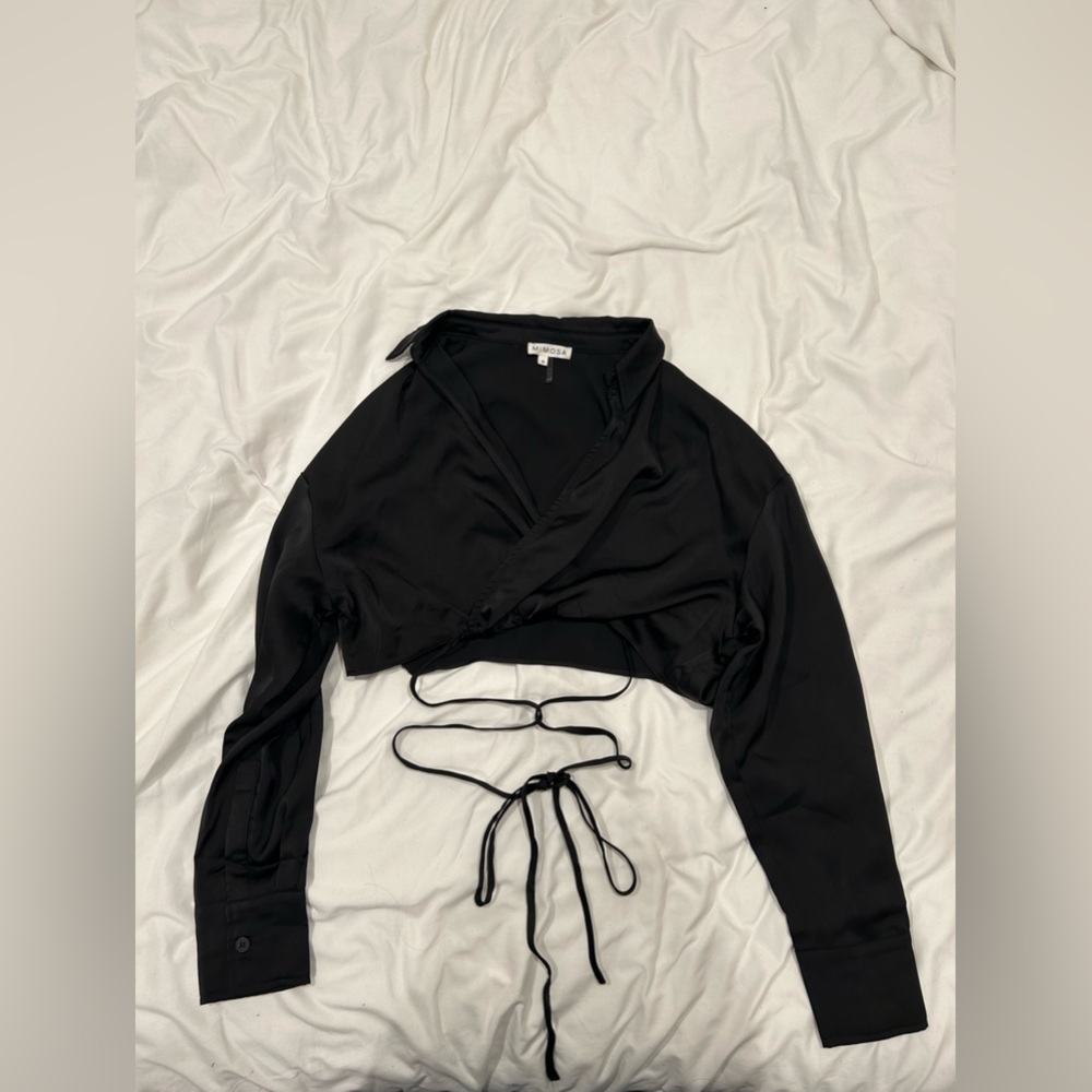 Mimosa black satin crop top